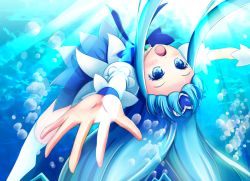 Rule 34 | 10s, 1girl, blue eyes, blue hair, blue theme, boots, brooch, bubble, cure marine, dress, hair ornament, hair ribbon, heart, heart brooch, heartcatch precure!, jewelry, kurumi erika, long hair, magical girl, matching hair/eyes, open mouth, outstretched arms, precure, ribbon, shiratama0426, smile, solo, sunlight, thighhighs, underwater, water, wet, wet clothes, white thighhighs, wrist cuffs