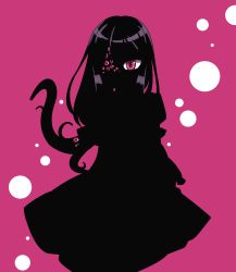 Rule 34 | 1girl, absurdres, ageha (ray-k), borrowed character, dress, extra eyes, extra pupils, highres, houshin usagi, long hair, looking at viewer, original, pink background, red eyes, silhouette, simple background, slit pupils, solo, tentacles
