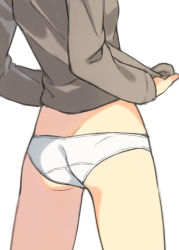 Rule 34 | 1girl, ass, bad id, bad pixiv id, blue panties, clothes lift, from behind, head out of frame, kinta (distortion), long sleeves, no pants, original, panties, shirt lift, solo, underwear