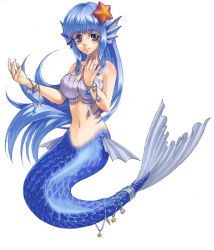 Rule 34 | blue eyes, blue hair, fins, head fins, jewelry, kenkou cross, long hair, mermaid, mermaid (monster girl encyclopedia), monster girl, monster girl encyclopedia
