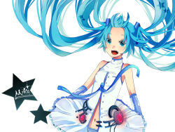 Rule 34 | 1girl, alternate costume, aqua eyes, aqua hair, bad id, bad pixiv id, detached sleeves, female focus, hatsune miku, hatsune miku (append), itamidome, long hair, navel, open mouth, simple background, solo, twintails, vocaloid, vocaloid append, white background