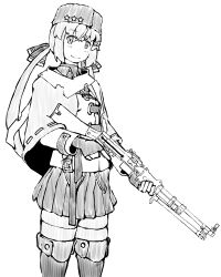 1girl commentary_request fingerless_gloves gloves greyscale gun hair_ornament hairclip hat holding holding_gun holding_weapon kantai_collection light_machine_gun light_smile looking_at_viewer machine_gun miniskirt monochrome rpd skirt smile star_(symbol) tashkent_(kancolle) task_(s_task80) twintails ushanka weapon