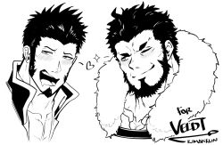 Rule 34 | 2boys, ahegao, artist name, bara, beard, blush, cape, collarbone, collared jacket, collared shirt, commission, couple, cropped shoulders, drooling, facial hair, fate/grand order, fate (series), fur-trimmed cape, fur collar, fur trim, goatee, greyscale, head tilt, heart, iskandar (fate), jacket, kimakkun, long sideburns, looking at another, looking away, looking to the side, male focus, mature male, monochrome, mouth drool, multiple boys, muscular, muscular male, napoleon bonaparte (fate), naughty face, one eye closed, open mouth, pectoral cleavage, pectorals, second-party source, shirt, short hair, sideburns, smile, sparkle, yaoi