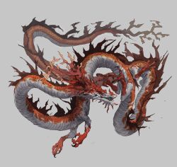 Rule 34 | 1other, animal focus, claws, dragon, dragon horns, eastern dragon, full body, grey background, highres, horns, looking at viewer, no humans, open mouth, orange scales, original, sharp teeth, simple background, teeth, xiaopizi32439