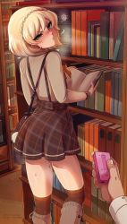 Rule 34 | 1girl, 2019, :t, artist name, bad id, bad pixiv id, bag, blonde hair, blush, book, bookshelf, boots, borrowed character, bracelet, controller, discreet vibrator, earrings, green eyes, heavy breathing, highres, holding, holding book, indoors, jewelry, knee boots, library, light particles, long sleeves, looking at viewer, looking back, merunyaa, open book, orgasm denial, original, patreon username, pearl bracelet, pearl earrings, pixiv username, plaid, plaid skirt, pout, pov, pov hands, public indecency, public vibrator, pussy juice, reading, remote control, remote control vibrator, sammy (bestsammy), sex toy, short hair, shoulder bag, signature, skirt, solo focus, squiggle, suspender skirt, suspenders, sweat, teasing, thighhighs, v-shaped eyebrows, vibrator, vibrator under clothes, wireless sex toy controller