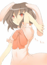 Rule 34 | 1girl, animal ears, bad id, bad pixiv id, female focus, inaba tewi, rabbit ears, red eyes, ribbon, short hair, simple background, solo, standing, tetsuo (tashirosu), touhou, white background