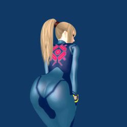 Rule 34 | 1girl, 3d, animated, animated gif, ass, ass shake, bent over, blonde hair, blue bodysuit, bodysuit, huge ass, metroid, nintendo, ponytail, samus aran, skin tight, solo, thighs, zero suit