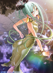 Rule 34 | 1girl, ass, ayu-chan, bracelet, breasts, dress, earrings, hair ornament, jewelry, looking at viewer, looking back, necktie, sakuya tsuitachi, short hair, short hair with long locks, solo, tenka touitsu chronicle, water, wet, wet clothes, yellow eyes