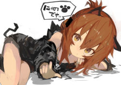 Rule 34 | 1girl, absurdres, alternate costume, animal ears, brown eyes, brown hair, cat ears, cat tail, closed mouth, fake animal ears, feet out of frame, folded ponytail, hair between eyes, highres, inazuma (kancolle), jewelry, kaamin (mariarose753), kantai collection, long hair, long sleeves, looking at viewer, necklace, solo, tail