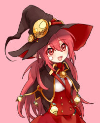 Rule 34 | 1girl, dungeon and fighter, fang, female mage (dungeon and fighter), fluocae, hat, long hair, mage (dungeon and fighter), open mouth, red eyes, red hair, short twintails, sticker on face, twintails, upper body, witch, witch (dungeon and fighter), witch hat