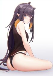 Rule 34 | 1girl, animal ears, ass, black panties, blue eyes, dolphenry, extra ears, highres, hololive, hololive english, ninomae ina&#039;nis, panties, pointy ears, purple hair, simple background, solo, tentacle hair, thighs, underwear, virtual youtuber, white background