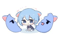 Rule 34 | 1boy, animal ears, black dress, blue hair, blush, cat boy, cat ears, cat tail, chibi, chibi only, closed mouth, commentary request, dress, full body, looking at viewer, maid, male focus, misskey.io, murakami-san (misskey.io), pantyhose, puffy short sleeves, puffy sleeves, short hair, short sleeves, sitting, solo, tail, umihio, white pantyhose