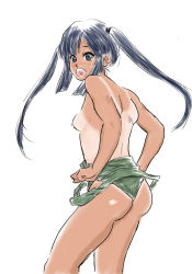 Rule 34 | :o, ass, black hair, breasts, embarrassed, highres, k-on!, looking at viewer, looking back, nakano azusa, nipples, non suke, small breasts, swimsuit, twintails, undressing