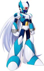 Rule 34 | 1boy, alternate color, android, armor, blue skin, colored sclera, colored skin, forehead jewel, gem, glitch, gloves, helmet, highres, long hair, looking at viewer, male focus, mizuno keisuke, navigator, no mouth, official art, ponytail, robot, mega man (series), mega man x (series), mega man x1, mega man x dive, slit pupils, solo, third-party source, transparent background, very long hair, via (mega man), white hair, yellow sclera