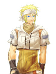 Rule 34 | 1boy, blonde hair, blue eyes, brown gloves, brown shirt, closed mouth, commentary request, cropped jacket, expressionless, gloves, headband, hunter (ragnarok online), jacket, looking afar, male focus, ragnarok online, rouko605, shirt, short hair, short sleeves, simple background, solo, turtleneck, upper body, white background, white headband, white jacket