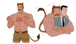 Rule 34 | 2boys, abs, animal ears, arm hair, bara, black hair, blonde hair, citrus0lemon, closed eyes, couple, cowboy hat, cropped legs, cropped torso, happy, hat, highres, hug, hug from behind, kemonomimi mode, large pectorals, lion boy, lion ears, lion tail, long sideburns, male focus, mature male, mr. bidwell, multiple boys, multiple views, muscular, muscular male, mustache, pectorals, saxton hale, short hair, sideburns, simple background, size difference, smile, tail, team fortress 2, thick chest hair, thick mustache, topless male, white background, yaoi