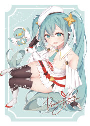Rule 34 | 1girl, absurdly long hair, absurdres, aqua eyes, aqua hair, aqua necktie, bare shoulders, beret, bird, black gloves, boots, braid, braided bangs, breasts, cleavage, drawing kanon, fang, fingerless gloves, from above, gloves, goodsmile racing, hair between eyes, hat, hatsune miku, highres, knees together feet apart, long hair, looking at viewer, medium breasts, miku day, necktie, open mouth, race queen, racing miku, racing miku (2023), signature, skin fang, smile, solo, thigh boots, thigh gap, thighhighs, very long hair, vocaloid, zettai ryouiki