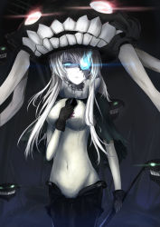 Rule 34 | 10s, 1girl, absurdres, abyssal ship, black gloves, blue eyes, cane, cape, colored skin, crying, crying with eyes open, gloves, glowing, glowing eyes, hair ornament, headgear, highres, jinji de guai shushu, kantai collection, long hair, looking at viewer, pale skin, solo, spoilers, tears, tentacles, white hair, white skin, wo-class aircraft carrier