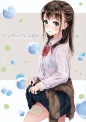 Rule 34 | 1girl, 2015, absurdres, bad id, bad pixiv id, blouse, blue eyes, blush, bow, bowtie, bra, brown hair, clothes around waist, clothes lift, collared shirt, dated, from side, fujita hidetoshi, highres, jacket, jacket around waist, lifted by self, nose blush, open mouth, red bow, red bowtie, school uniform, see-through, shirt, skirt, skirt lift, solo, standing, underwear, water drop, wet, wet clothes, wet shirt, white shirt, yume no kakera