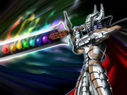 Rule 34 | 1boy, armor, bad id, bad pixiv id, cape, duel monster, gem-knight master diamond, gem-knight master diamound, glitter, gradient background, jewelry, male focus, omega na hito, solo, sword, weapon, yu-gi-oh!