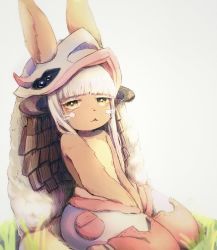 Rule 34 | 1other, brown eyes, rabbit, flat chest, furry, ichigotoofu, long hair, made in abyss, nanachi (made in abyss), white hair