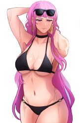Rule 34 | absurdres, breasts, choker, drawing, earrings, highres, hololive, hololive english, jewelry, large breasts, long hair, mori calliope, shadowcero, sunglasses, swimsuit, thighs, virtual youtuber