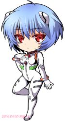 Rule 34 | 1girl, 2016, :|, ahoge, artist name, ayanami rei, blue hair, bodysuit, bracer, breasts, chibi, closed mouth, colored eyelashes, dated, expressionless, eyebrows, from side, full body, gloves, hair between eyes, hand on own chest, headgear, interface headset, leg lift, looking at viewer, makokb, neon genesis evangelion, pilot suit, plugsuit, red eyes, small breasts, solo, standing, standing on one leg, transparent background, turtleneck