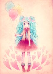 Rule 34 | ayata tomiko, bad id, bad pixiv id, balloon, blue eyes, blue hair, boots, bow, dress, hatsune miku, heart, heart balloon, necktie, solo, thighhighs, twintails, vocaloid