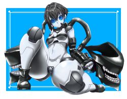 Rule 34 | 1girl, abyssal ship, android, belly, black hair, black sclera, cable, colored sclera, colored skin, crotch plate, expressionless, highres, joints, kantai collection, mechanical parts, mechanization, natsuberry, ri-class heavy cruiser, robot joints, seams, short hair, teeth, ventilation shaft, white skin