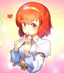 Rule 34 | 1girl, box, closed mouth, fire emblem, fire emblem: mystery of the emblem, gift, gift box, hairband, heart, long sleeves, maria (fire emblem), nintendo, red hair, short hair, smile, solo, upper body, uro (oolong)