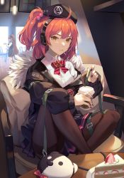 Rule 34 | 2girls, ahoge, beret, cake, candy, coffee cup, commission, crossed legs, cup, disposable cup, food, girls&#039; frontline, hat, lollipop, medium hair, mp7 (girls&#039; frontline), multiple girls, niac, pantyhose, red hair, solo focus, springfield (girls&#039; frontline), thighband pantyhose