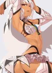 Rule 34 | 10s, 1girl, altera (fate), ass, bare shoulders, breasts, dark skin, dark-skinned female, detached sleeves, fate/extella, fate/extra, fate/grand order, fate (series), i-pan, looking at viewer, nail polish, navel, red eyes, short hair, small breasts, solo, veil, white hair