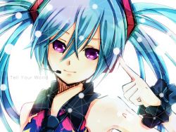 Rule 34 | 1girl, aqua hair, bad id, bad pixiv id, hatsune miku, headset, mil2, purple eyes, solo, tell your world (vocaloid), twintails, vocaloid