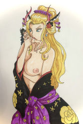 Rule 34 | 1boy, 1girl, absurdres, black maria (one piece), blonde hair, breasts, cleavage, fellatio, highres, large breasts, long hair, one piece, oral, sex