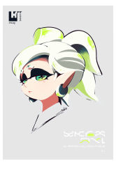 Rule 34 | 1girl, alternate eye color, artist name, closed mouth, cropped neck, earrings, grey background, highres, inkling, inkling (language), jewelry, looking at viewer, marie (splatoon), mask, mole, mole under eye, nintendo, pointy ears, portrait, seto (asils), short hair, signature, silver hair, solo, tentacle hair