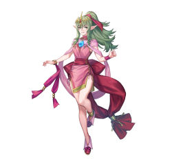 Rule 34 | 1girl, absurdres, bracelet, breasts, commentary request, dress, fire emblem, fire emblem: mystery of the emblem, fire emblem awakening, fire emblem heroes, full body, gold trim, green eyes, green hair, highres, jewelry, leg up, long hair, looking at viewer, medium breasts, nintendo, official art, p-nekor, parted lips, pink dress, pointy ears, ponytail, shoes, short dress, sidelocks, simple background, sleeveless, smile, solo, stone, tiara, tiki (adult) (fire emblem), tiki (fire emblem), turtleneck, white background