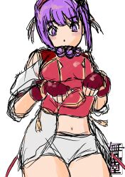 Rule 34 | 1girl, absurdres, asamiya athena, china dress, chinese clothes, closed eyes, clothes lift, clothing cutout, dress, dress lift, fingerless gloves, gloves, hair ornament, hairband, highres, idol, jewelry, legs, lifted by self, navel, necklace, purple eyes, purple hair, red dress, red hairband, short hair, shorts, shoulder cutout, snk, solo, star (symbol), star hair ornament, the king of fighters, the king of fighters xv, thick thighs, thighs