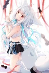 Rule 34 | 1girl, animal ears, commission, fox ears, fox girl, fox tail, hair ornament, highres, irori, long hair, looking at viewer, low twintails, original, red eyes, sakurada shiro (hy plus), skeb commission, skirt, solo, tail, twintails, very long hair, white hair