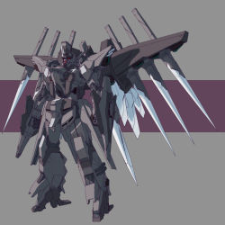 Rule 34 | absurdres, alternate color, clenched hands, gundam, gundam f91, highres, looking up, mecha, mechanical wings, mobile suit, no humans, red eyes, robot, science fiction, sd gundam g-generation, shield, solo, standing, vigna ronah, wings, ztb0000