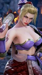 Rule 34 | 1girl, absurdres, blonde hair, blue eyes, breasts, cleavage, highres, japanese clothes, large breasts, namco, setsuka, soul calibur, soulcalibur, soulcalibur iii