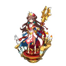 Rule 34 | 1girl, amane (dragalia lost), barefoot, braid, candle, candlestand, cat, chair, child, circlet, dragalia lost, full body, gem, hand on own hip, long hair, looking at viewer, nintendo, official art, robe, saitou naoki, smile, solo, staff, stairs, transparent background, twin braids
