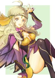 Rule 34 | 1girl, ahoge, armpits, ass, asymmetrical bangs, atoatto, blonde hair, bodystocking, breast cutout, breasts, bridal gauntlets, cape, fire emblem, fire emblem fates, fire emblem heroes, grey eyes, long hair, looking at viewer, medium breasts, nintendo, official alternate costume, open mouth, ophelia (fire emblem), sketch, thighs, turtleneck