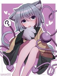 Rule 34 | 1girl, animal ears, animal hands, black hat, blouse, bow, cat day, cat ears, cat paws, cat tail, eyeball, frilled shirt collar, frilled sleeves, frills, full body, green skirt, hat, hat bow, hat ribbon, heart, heart of string, highres, komeiji koishi, ribbon, shirt, skirt, soesoe300, solo, speech bubble, tail, tongue, tongue out, touhou