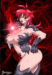 Rule 34 | 1girl, amaha masane, breasts, highres, huge breasts, long hair, red hair, solo, tongue, witchblade