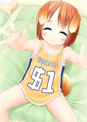 Rule 34 | 1girl, ahoge, animal ears, bare arms, blush, brown hair, child, closed eyes, collarbone, dog ears, dog tail, dollar sign, eyebrows, facing viewer, fang, flat chest, inuarashi, looking at viewer, meiko (inuarashi), original, outstretched arms, outstretched hand, pov, reaching, reaching towards viewer, shirt, short hair, sitting, solo, spread legs, tail, tank top, tissue, tissue box