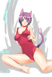 Rule 34 | 1girl, animal ears, blush, breasts, casual one-piece swimsuit, cat ears, cat tail, one-piece swimsuit, original, red one-piece swimsuit, sanae (satansanae), solo, swimsuit, tail