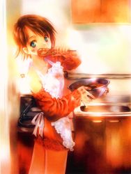 Rule 34 | apron, asuna elmarit, cooking, ecole du ciel, gundam, highres, mikimoto haruhiko, short hair, solo