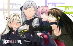 Rule 34 | 4girls, ak-12, ak-12 (girls&#039; frontline), an-94, an-94 (girls&#039; frontline), ar-15, armband, armor, artist request, assault rifle, bare shoulders, black gloves, blonde hair, blue eyes, blush, braid, breasts, brown eyes, brown hair, buckle, cheek-to-cheek, chromatic aberration, closed mouth, coat, commentary, defy (girls&#039; frontline), elbow gloves, french braid, gauntlets, girls&#039; frontline, gloves, group hug, gun, hair ornament, hairband, half-closed eye, hand on another&#039;s arm, hand on another&#039;s cheek, hand on another&#039;s face, headphones, heads together, highres, hug, jacket, kalashnikov rifle, large breasts, long hair, long sleeves, looking at another, m4 carbine, m4a1 (girls&#039; frontline), m4a1 (mod3) (girls&#039; frontline), medium breasts, mod3 (girls&#039; frontline), multicolored hair, multiple girls, one eye closed, partially fingerless gloves, pink hair, ponytail, purple eyes, ribbed sweater, ribbon, rifle, scarf, sd bigpie, sidelocks, silver hair, smile, st ar-15 (girls&#039; frontline), st ar-15 (mod3) (girls&#039; frontline), strap, streaked hair, sweat, sweatdrop, sweater, sweater vest, tactical clothes, text focus, very long hair, weapon