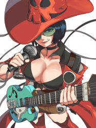 Rule 34 | bra, breasts, glasses, green-tinted eyewear, green-tinted glasses, guilty gear, guilty gear strive, guitar, hat, highres, i-no, instrument, looking at viewer, microphone, solo, string, sunglasses, tina fate, tinted eyewear, underwear, witch hat