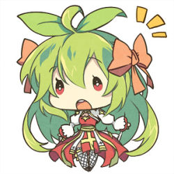 Rule 34 | 1girl, ahoge, arch bishop (ragnarok online), black footwear, bow, chibi, commentary request, cross, dress, fishnet thighhighs, fishnets, frilled thighhighs, frills, full body, green hair, hair between eyes, hair bow, juliet sleeves, long hair, long sleeves, lowres, notice lines, open mouth, orange bow, pelvic curtain, plant hair, puffy sleeves, ragnarok online, red dress, sash, shoes, simple background, solo, thighhighs, two-tone dress, uru uzuki, white background, white dress, white thighhighs, yellow sash